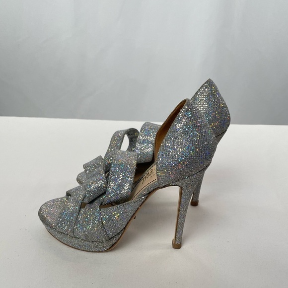 Jerome C. Rousseau Kier Iridescent Glitter Platform Sandals in Silver Size 6 - Picture 4 of 8